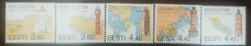 O) 2002 ESTONIA, SET OF STAMS LIGHTHOUSE  AND MAPS TYPE OF 1995, KOPU-RISTNA-SOR