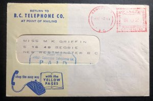 1961 Vancouver Canada Meter Cancel Advertising Cover To New Westminster