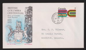 CANADA FDC Scott # 552 - British Columbia Centennial - Cole Cachet