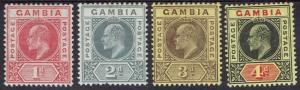 GAMBIA 1909 KEVII 1D 2D 3D AND 4D WMK MULTI CROWN CA