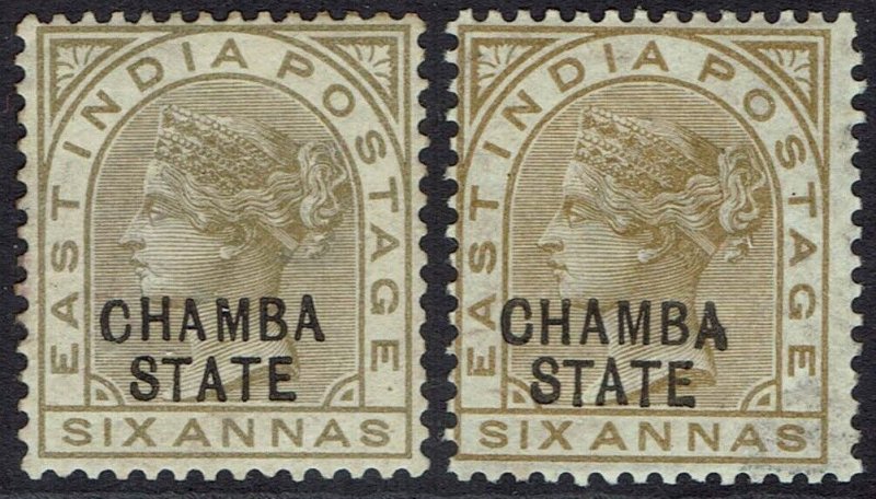 CHAMBA STATE 1887 QV 6A BOTH SHADES