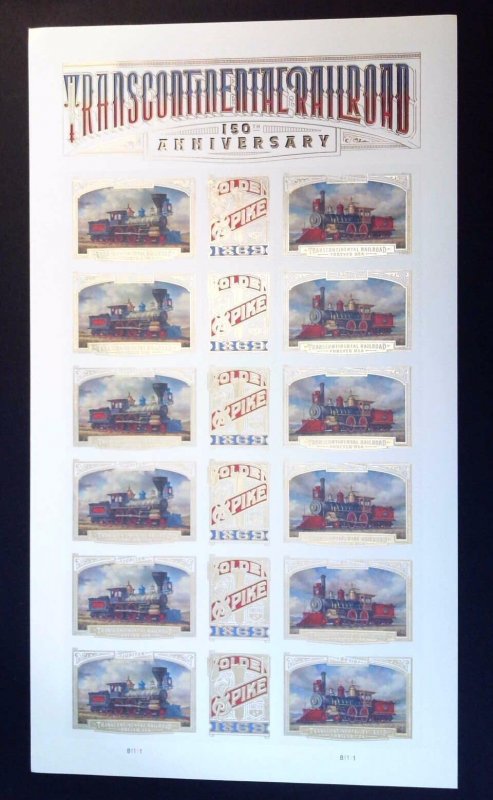 USA 5380a (5378-5380) 150th Anniv. Transcontinetal Railway Pane of 18 (3 stri...