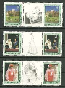 1982 Turks & Caicos Princess Diana 21st BD gutter Pair C/S MNH