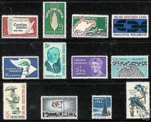 PCBstamps 1963 Commemoratives Year Set, #1230-#1241, (12), (2)