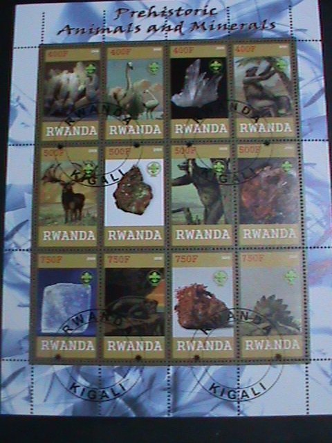 Rwanda Stamp:2009-Prehistory and Minerals CTO Stamp sheet-two complete sets