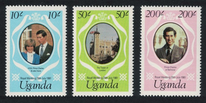 Uganda Charles and Diana Royal Wedding 3v reprints perf 14 SG#345-347