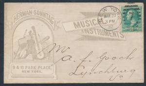 #147 ON HERMAN SONNTAG MUSICAL INSTRUMENTS ADVERTISING COVER W/ NY PMK BP1179