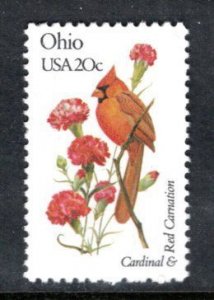 US 1987 MNH State Birds/Flowers Ohio Cardinal/Red Carnation