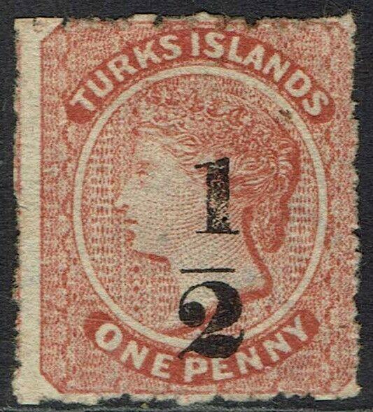 TURKS ISLANDS 1881 QV 1/2 ON 1D NO GUM 