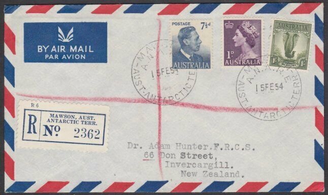 AUSTRALIA ANTARCTIC 1954 Reg cover ex Mawson Base - opening day.............M117