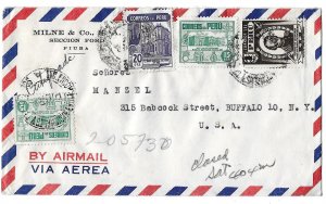 Ford Co., Piura, Peru 1951 Registered Cover to Buffalo, New York Scott 430,438-9