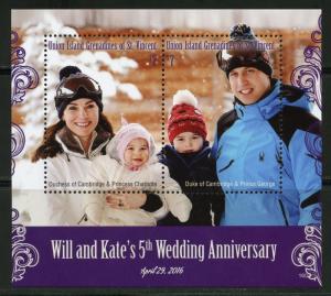 UNION ISLAND 2016  WILL & KATE'S 5th WEDDING ANNIVERSARY SOUVENIR SHEET  MINT NH