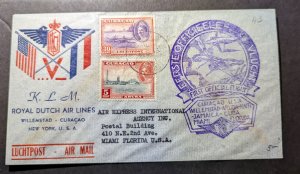 1943 Curacao Airmail First Flight Cover FFC NWI to Miami FL USA