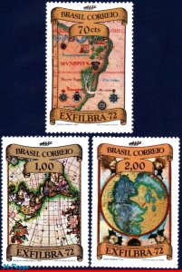 1239-41 BRAZIL 1972 EXFILBRA, PHILATELIC EXHIBITION,ANTIQUE MAPS MI# 1333-35 MNH