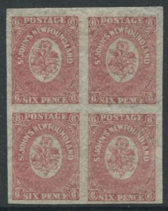 1861-4 Newfoundland 6d rose-lake (SG20)  block of 4, fine mint.