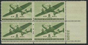 Scott C26- MNH Plate Block- 8c Twin Motored Transport Plane- 1944 mint Airmail