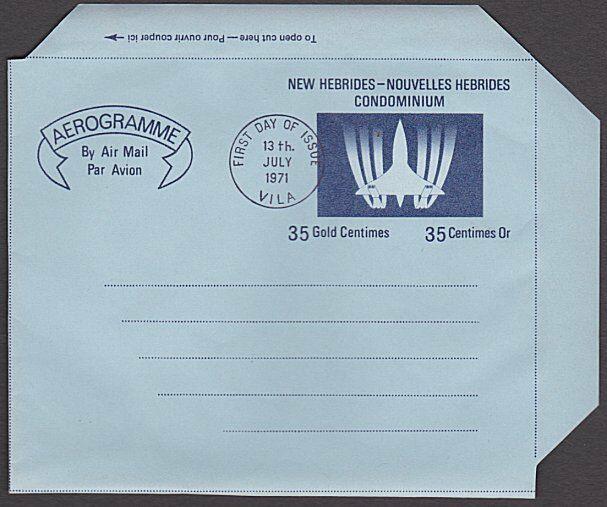 NEW HEBRIDES 1971 35c Concorde aerogramme cancelled FD cds of Vila.........55072