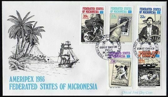 Micronesia 52,C21-C24 FDC.Michel 57-61. AMERIPEX-1986:Hayes ransoming chief.Ship