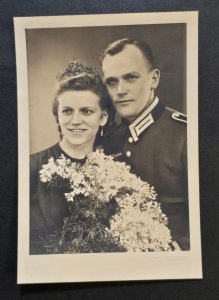 WEHRMACHT BRIDE & GROOM WEDDING STUDIO PORTRAIT WW2 German Military War Photo