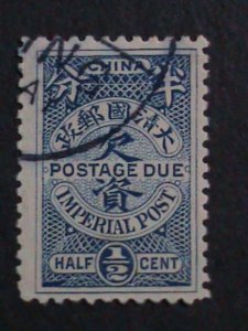​CHINA-1904 SC#J7 118 YEARS OLD- QING DYNASTY POSTAGE DUE USED VF FANCY CANCEL