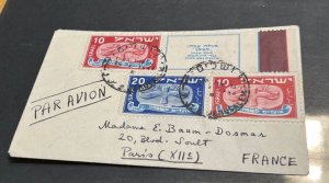 Israel Scott #10 Tab, #10 and #11 Singles on Airmail Cover to France!!