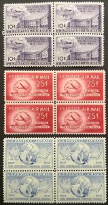 Scott#: C42-C44 - 1949 U.P.U. Issues 10¢, 15¢, 20¢ 1949 Blocks of Four MNH Lot 1