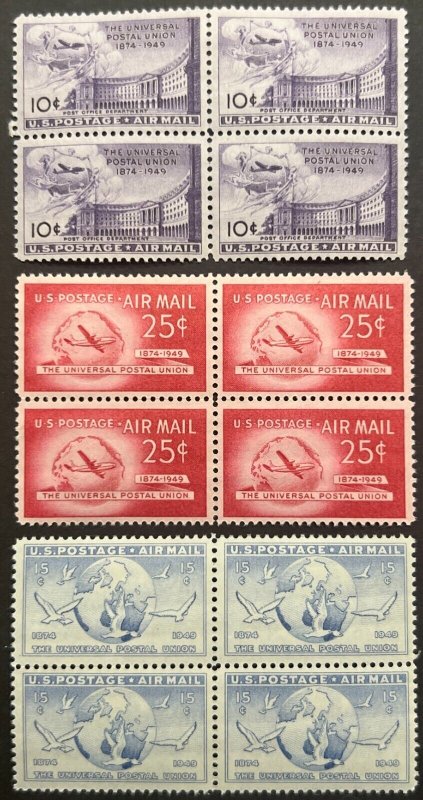 Scott#: C42-C44 - 1949 U.P.U. Issues 10¢, 15¢, 20¢ 1949 Blocks of Four MNH Lot 1