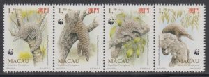 Macau 1995 WWF Wildlife Protection - Pangolins Stamps Set of 4 MNH