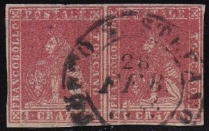 1857 TUSCANY, n . 12a 1 cr. light carmine PAIR USED Initials A. Diena - Glue