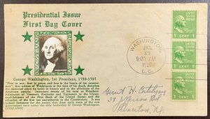 848 Crosby cachet George Washington Coil,  Presidential Series  FDC 1939