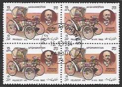 Afghanistan #1102 used Block of 4 Old Cars - Armand Peugeot