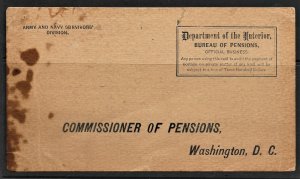 US Official Dept/Interior postal card seeking info re: service during Civil War