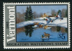 VT8 US $5 Vermont 1993 Migratory Waterfowl Stamp, MNH