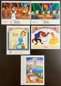 St Vincent Disney 5 Beauty and the Beast Souvenir Sheets #1775-1776