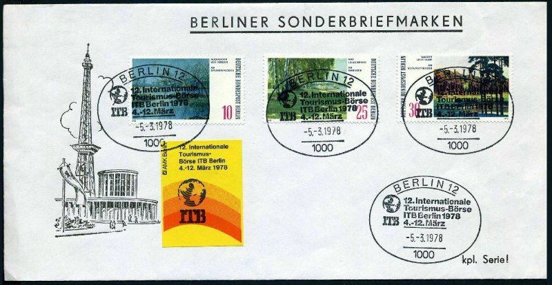 Germany-Berlin 9N328-330,FDC.Michel 423-425. Paintings of Berlin Lakes,1972.