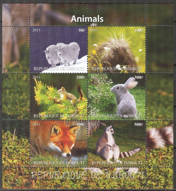 Djibouti 2011 Animals Goats Squirrels Rabbits Fox MNH Cinderella !