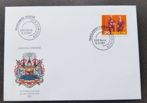 *FREE SHIP Switzerland Thailand Joint Issue Royal Visit 1997 King Siam (FDC)