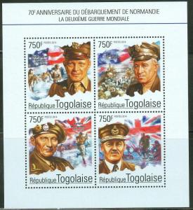 TOGO 2014 70th ANIVERSARY OF D DAY EISENHOWER, BARDLEY  MONTGOMERY SHT  MINT NH