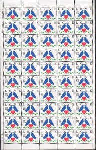 Love Birds Sheet of 50 Stamps - 25 Cent Postage Stamps Scott 2440