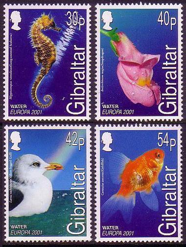 Gibraltar Gull Bird Seahorse Goldfish Fishes Snapdragon Flower 4v 2001 MNH