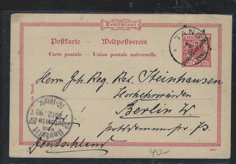 GERMAN EAST AFRICA (3009B)1898 PSC DIAGONAL 5P DOA OVPT TO GERMANY WITH LONG MSG