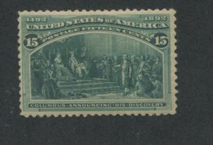 1893 US Stamp #238 15c Mint Hinged F/VF Original Gum Catalogue Value $200