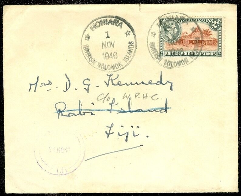 EDW1949SELL : SOLOMON ISLANDS Nice 1946 cover to Fiji. Scarce usage.