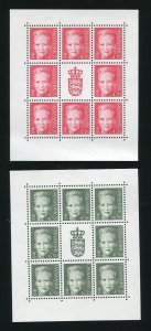 Denmark 1120b, 1129b Queen Margrethe Complete Stamp Sheets 