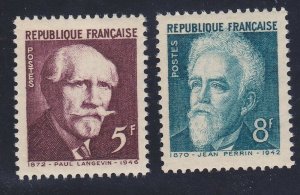 France 608-09 MNH OG 1948 Paul Langevin & Jean Perrin Physicists set Very Fine