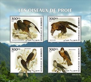 DJIBUTI - 2023 - Birds of Prey - Perf 4v Sheet - Mint Never Hinged