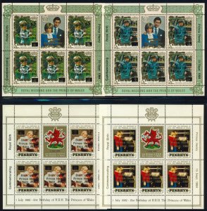 Penrhyn Island 299-302 sheets MNH Charles & Diana, Royal Wedding, Royal Baby o/p