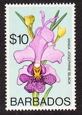 Barbados Orchid Vanda Josephine Black 1v $10 Watermark Ww14 sideways High Cat