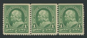 USA 279 - 1 cent Bureau Top Margin Strip of 3 - Fine Mint never hinged