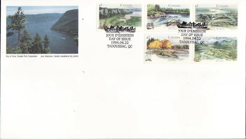 Canada-Sc#1515a-stamps on FDC-Heritage Rivers-1994-